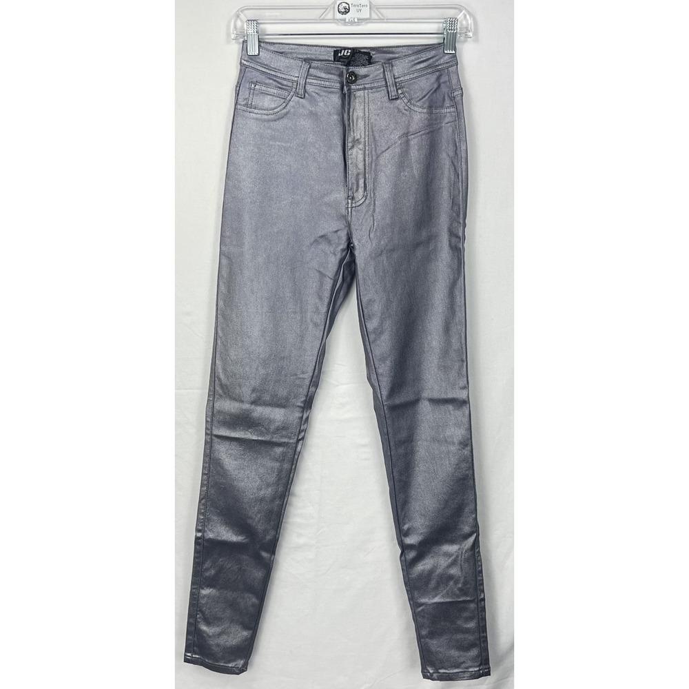 JC & JQ Jeans Womens Purple Metallic Coated High Rise Skinny Disco Denim Pants L